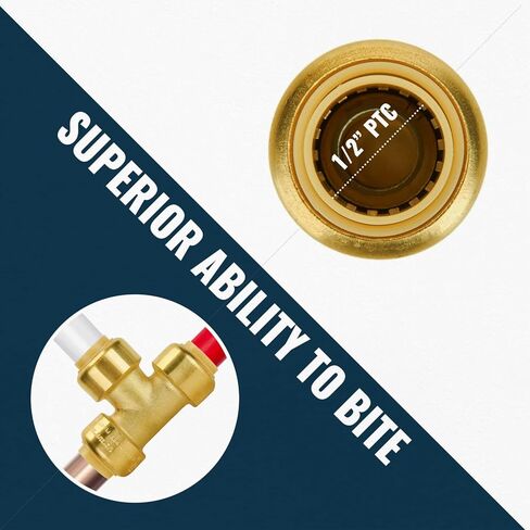 SUNGATOR Pushfit Plumbing Fitting Assortment 1/2 Inch, Straight Coupling (10 PCS), Tee (5 PCS), No Lead Brass Push to Connect Pex, Copper, CPVC, with A Disconnect Clip, Pack of 15 in Kuwait