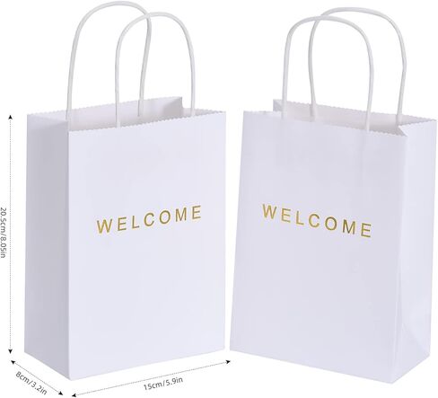 driew Welcome Gift Bags 50 Pack, Welcome Gift Bags 5.9 x 3.1 x 8.3'' Dark Green Paper Bags with Handles White Gift Bags for Retail, Wedding,Party, Shopping in Saudi Arabia