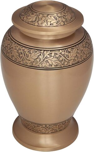 جرة حرق جثث قلب الملاك - جرة جنازة على شكل قلب مجنح ذهبي للرماد البشري - جرة دفن بنقش تفصيلي - نحاس 100% - حجم كبير للبالغين يصل إلى 200 رطل in Kuwait