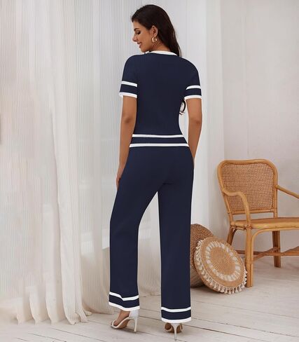 Women’s 2 Piece Outfits Sweaters Button Front Top Wide Leg Pants Cozy Knit Lounge Sets in Saudi Arabia