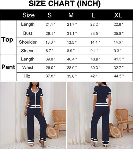 Women’s 2 Piece Outfits Sweaters Button Front Top Wide Leg Pants Cozy Knit Lounge Sets in Saudi Arabia