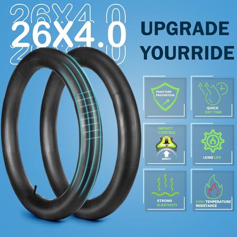 الأنبوب الداخلي للدراجة الدهنية - 20/26 × 4.0 بوصة 2 حزمة من أنابيب الإطارات الدهنية الكهربائية AV 32 مم صمام شريدر، أنابيب بديلة مقاومة للثقب من مطاط البوتيل الفاخر مع طقم إصلاح in Saudi Arabia