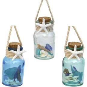 The Bridge Collection 3" Mini Jars With Seashells-Set Of 3-Coastal Jars-Beach Decor-Seashell Collectibles-Gift for Beach Lovers-Coastal Home Decorations-Nautical Souvenirs-Ocean Inspired Ornaments