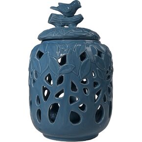 A&B Home Decorative Jar with Bird Finial, Blue, 7.1 by 12-Inch, 7.1 x 12