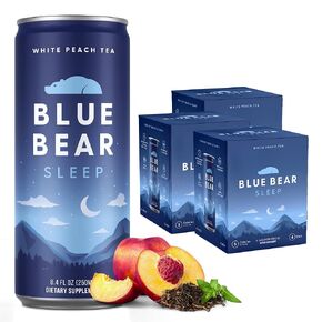 Blue Bear Melatonin Sleep Drink, Sleep Tea for Bedtime Support, White Peach Tea with Melatonin (5mg), Lavender, Ashwagandha, Chamomile, GABA, L-Theanine, Caffeine-Free, Zero Sugar, 8.4 Fl Oz 12-Pack