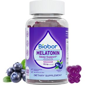 Natural Melatonin Gummy 10mg, Sleep Support Supplement Gummies Vegan Dietary with Vitamin B6 for Adult (Blueberry, 60 Count)