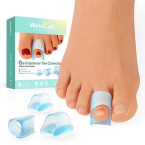Welnove Hammertoe Corrector - 6 PCS Toe Splints Realign Bent, Curled, Crooked, Claw, Hammer Toes - Toe Straighteners for Men and Women - Large,Blue