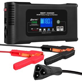 Battery Charger, 48V-13Amp and 36V-18Amp Golf Cart Charger, Smart Car Battery Charger with LCD Display, Lithium,Lifepo4 Lead-Acid AGM/Gel/SLA Trickle Charger for EZGO RXV & TXT,3-Pin (Triangle)
