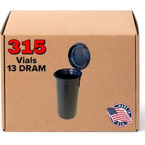 315 Black Vials - 13 DRAM Pop Tops - BPA Free Medical Grade Plastic - USA Made