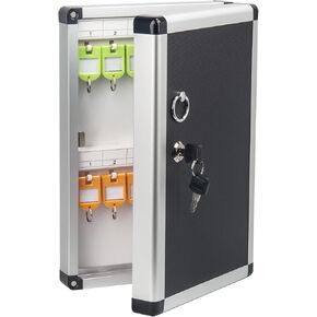 Key Lock Box, Key Cabinet Wall-Mounted with Tags (Black, 24 slots)