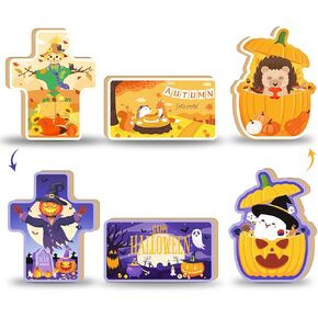 Fall Halloween Table Decor - Reversible Fall Halloween Wooden Sign Tiered Tray Decorations Set Halloween Fall Decor Thanksgiving Decorations for Desk Office Kitchen Bedroom Home Indoor