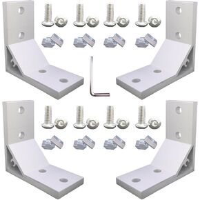 4Set Silver 4040 Series T Slot L-Shape Interior Inside Corner Connector Joint Bracket with Screws and Wrench for 6mm T Slot Aluminum Profile Extrusion Accessories (4040 7878 4 Silver)