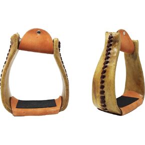 CHALLENGER Western 5" Horse Saddle Rawhide Leather Covered Slanted Roper Stirrups 51209
