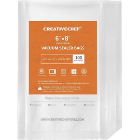 أكياس مانعة للتسرب سعة 100 لتر مقاس 11 × 16 بوصة من CREATIVECHEF، رائعة لحفظ الطعام، وأكياس أكياس الوجبات، وتخزينها بالمكنسة الكهربائية، وختم الوجبة، ويستون. درجة تجارية، خالية من مادة BPA، سدادة Sous Vide Vac شديدة التحمل