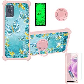 jioeuinly Blu F92e 5g Case Compatible with Blu F92e 5g Phone Case Cover [with Tempered Glass Screen Protector][Hard PC + Soft Silicone][Ring Support] [Gold Glitter+Luminous] JSF-YHD