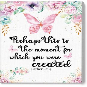 Bible Verse Esther 4:14 Perhaps This is The Moment for Which You Were Created Canvas Wall Art Prints Decor Rustic Christian Poster Painting Framed Artwork for Home Office Church Decorations