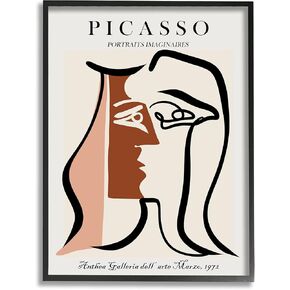 Stupell Industries Traditional Abstract Picasso Portrait Imaginary Faces Terracotta, Designed by ROS Ruseva Black Framed Wall Art, Brown
