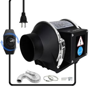 3 Inch Inline Duct Fan with Variable Speed Controller & Pipe,Efficiency Smoke Odor Extraction, Upgrade Motor,Low Noise Ventilation Exhaust Fan for 3D Printers,Laser Engravers,Resin Printers,Grow Tents