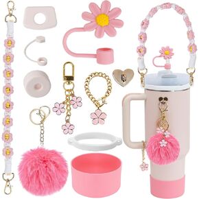MASTRON 11PCS Stanley Cup Accessories - Including Silicone Straw Cover, Handle Strap, Silicone Boot, Spill Stopper, Leak Stopper, Flower Charms for 40/30oz Stanley Tumbler - Purple