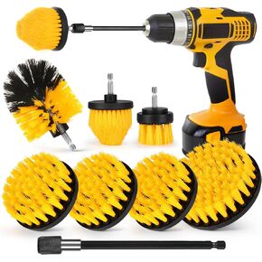 Drill Brush Attachment Set, 7 Pack 1/4in Power Scrubber Brush + Extend Long Attachment, Brush Drill Attachment, Power Cleaning Scrub Brush for Bathroom, Tub, Tile, Corner, Floor