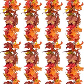 4 Pack Fall Garland Maple Leaf, 5.9Ft/Piece Hanging Vine Garland Artificial Autumn Foliage Garland Decor for Home Thanksgiving Halloween Party Christmas Decorations