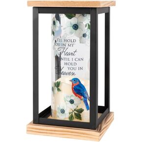 The Bridge Collection 8.5" Framed Cylinder Lantern-Decorative Metal Memorial Lantern Gift-Bereavement Gift-Indoor Metal Floral Flameless Candle Black Lantern (Hold You in Heart Bluebird Lantern)
