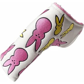 Putter Cover Magnetic Bunny Year Bunny Putter Headcover Golf Putter Head Cover Headcover Magnetic Golf Blade Putter Cover (Pink for Girls, Blue for Boys) (Pink bunny)