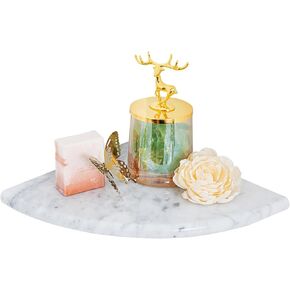 Diflart Marble Corner Shower Shelf, 8 Inch, Polished, White Carrara, Marble Corner Floating Shelves, Wall Mounted Stone Corner Shelves for Shower Bathroom Kitchen, Pack of 1 Piece