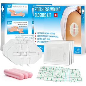 12 Pcs Zip Stitches Wound Closure Kit - Laceration Closure Strips for Wound Care & Dressings - Painless & Stitch Free Butterfly Bandages - Bandage Without Suture - Quick Skin Repair Device