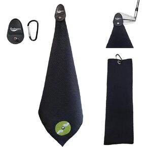 Magnetic Golf Towel | Hole Design, Magnetic Clip for Golf Towel, Top-Level Microfiber, Strong Hold to Golf Carts or Clubs | Functional and Durable & Black