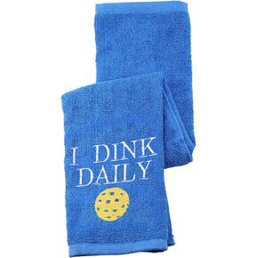 Pickleball Towel I Dink Daily Embroidered Sports Teem Hand Towel Gift for Pickleball Player (I Dink Daily)