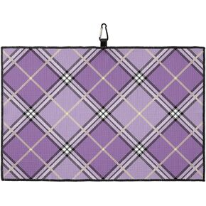 Plaid Golf Towel 24x16in, Absorbent Water Quick Dry Microfiber Golf Towel with Clip, Soft Sports Towel Golf Accessory for Men Women, Gift for Golf Fan, Fashion Buffalo Check Plaid Purple