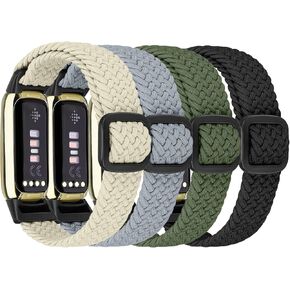 4 Pack Braided Stretchy Adjustable Straps Compatible for Fitbit Luxe for Women Men,Sport Elastic Nylon Cloth Wristbands for Fitbit Luxe