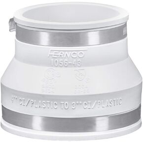 Fernco 1056-43W Reducing 4 x 3 Inch Flexible Pipe Coupling Plumbing Plastic PVC ABS, Cast Iron, Lead in White