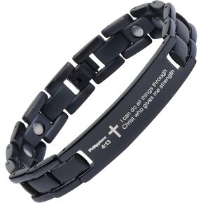 Crosstraxx Religious Bracelet - Adjustable Titanium Magnetic Bracelet with Philippians 4:13 Christian Scripture - I Can Do All Things Through Christ Who Gives Me Strength - 8.5x0.5