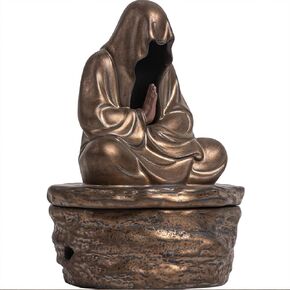 Cacukap Ceramic Zen Incense Holder, Buddah Statue Incense Burner for Cone, Coil, Stick and Palo Santo, Zen Decor for Desk, Mysterious Black Robe Statue Gothic Decor