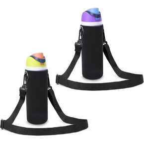 Neoprene Water Bottle Carrier Bag for Owala FreeSip 24 OZ, Insulated Water Bottle Cover with Adjustable Shoulder Strap for Owala Insulated Water Bottle 24 OZ (2 Pack, Black)