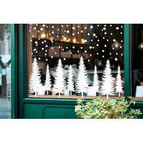 Whaline 9 Sheet Christmas Window Clings Snowy Winter Xmas Forest Trees Reusable Window Decals for Holiday Party Home Window Glass Decor