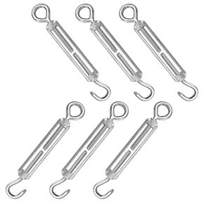 Seimneire 6 Pcs M10 Hook & Eye Turnbuckles 304 Stainless Steel Turnbuckle, Adjustable Turnbuckle Tension Hook, Tension Turnbuckle Wire Rope Tensioner for Cable Clothline Line