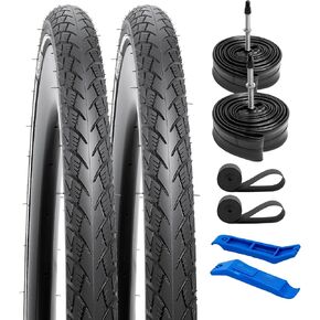 YUNSCM 2-PCS 700C Bike Tires 700x32C/32-622 60TPI and 700C Bike Tubes Presta Valve with 2 Rim Strips Compatible with 700x30C 700x31C 700x32C 700x33C 700x34C Bike Bicycle Tires and Tubes (W-3109)