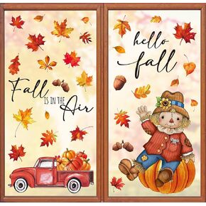 4 Sheet Fall Window Clings Pumpkin Truck Maple Leaf Reusable Window Decals for Autumn Thanksgiving Harvest Home School Party Supplies