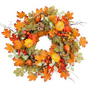 Melrose Pumpkin And Foliage Wreath, 23"D - Polyester