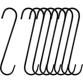 8 Pack Large S Hooks for Hanging Heavy Duty 8 Inch Long S Hooks for Hanging Plants Steel Metal Hanger Black Extension Hooks for Closet Hanging Jeans Clothes Bird Feeders Garden Indoor Outdoor