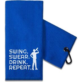 TOUNER Funny Golf Towel Gift for Dad, Retirement Gifts for Men Golfer, Funny Golf Towel for Men, Embroidered Golf Towels for Golf Bags with Clip (Swing Swear Repeat Man)