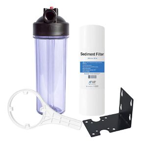 Sediment Water Filtration System with Clear 2.5X 10" Housing 3/4 "Ports, Removes Dirt, Sand, Silt and Rust