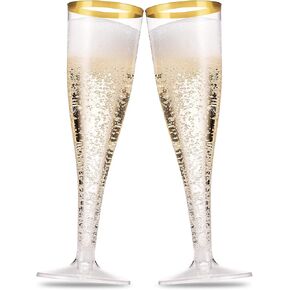 Munfix 80 Pack Gold Rimmed Plastic Champagne Flutes 5 Oz Clear Plastic Toasting Glasses Fancy Disposable Wedding Party Cocktail Cups with Gold Rim