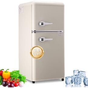 IORBUR KB FLS-80-Black 3.5Cu.Ft Compact, Small Refrigerator with Freezer, Retro Fridge with Dual Door, 7 Level Adjustable Thermostat for Garage, Dorm,Bedroom, Office, Apartment, Black