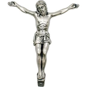 VILLAGE GIFT IMPORTERS Silver-Tone Metal Corpus | Make a Custom Crucifix | DIY Catholic Home Devotional Décor | Detailed Figurine of Jesus with Crown of Thorns and Arms Outstretched (3.75")