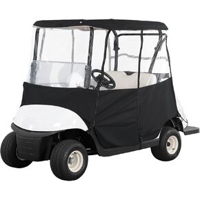 KEMIMOTO 600D Golf Cart Enclosure 2 Passenger, Fadesafe Golf Cart Rain Cover Waterproof, Roll-Up Dual Zipper Door Design Compatible with Club Car Precedent/Tempo/Onward, EZGO, Black