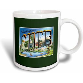 3dRose Greetings From Maine Scenic Postcard With Lake And Canoes Two Tone Mug, 11 oz, Red,mug_170077_5